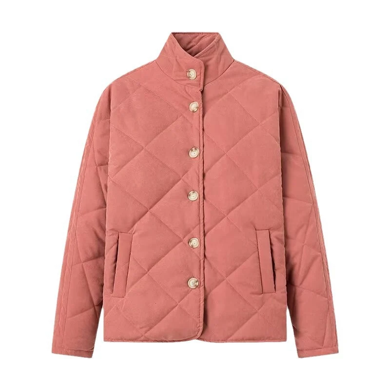Damen Leichte gesteppte Kurzjacke mit Stehkragen und Knopfleiste Nord Taschen