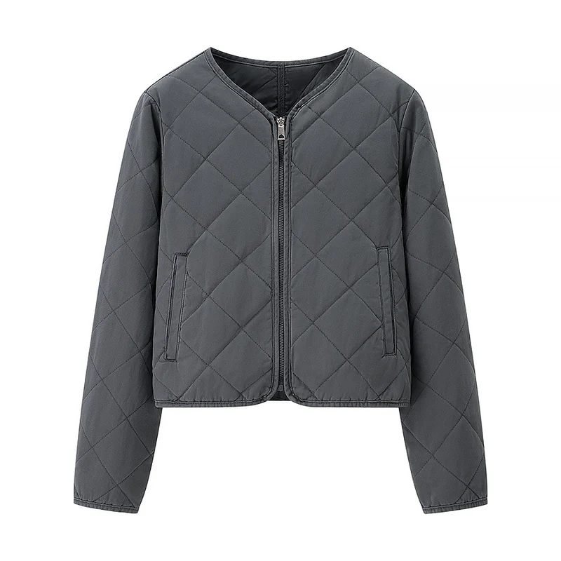Damen Leichte gesteppte Kurzjacke mit Rundhalsausschnitt, durchgehendem Reißverschluss und dezenter Taillenlänge Nord Taschen