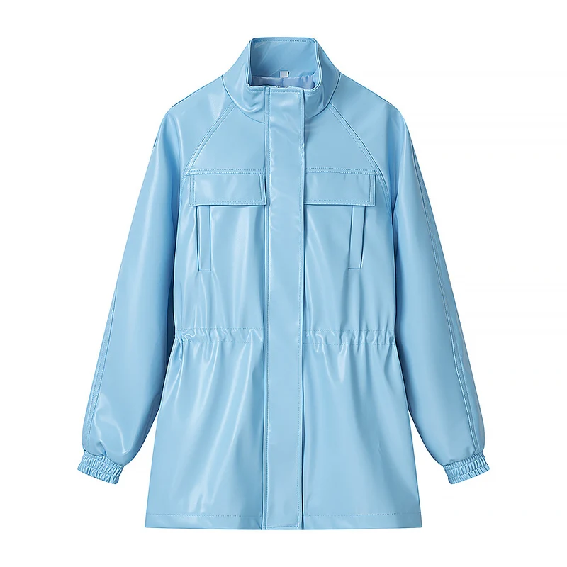 Damen Lederoptik-Parka mit Tunnelzugtaillierung, Stehkragen und Pattentaschen Nord Taschen