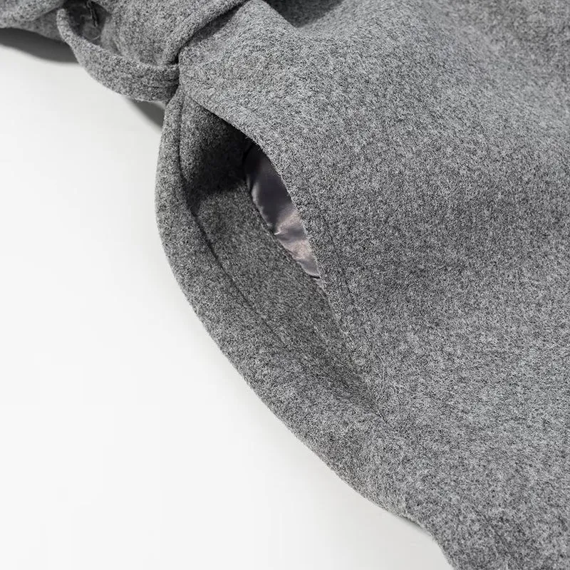 Damen Langmantel mit Bindegürtel und hohem Stehkragen aus Wollmix Nord Taschen
