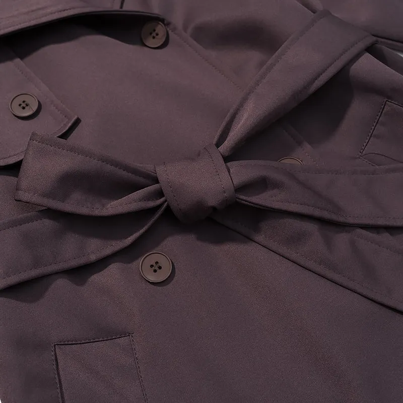 Damen Langer taillierter Trenchcoat mit Bindegürtel und doppelreihiger Knopfleiste Nord Taschen