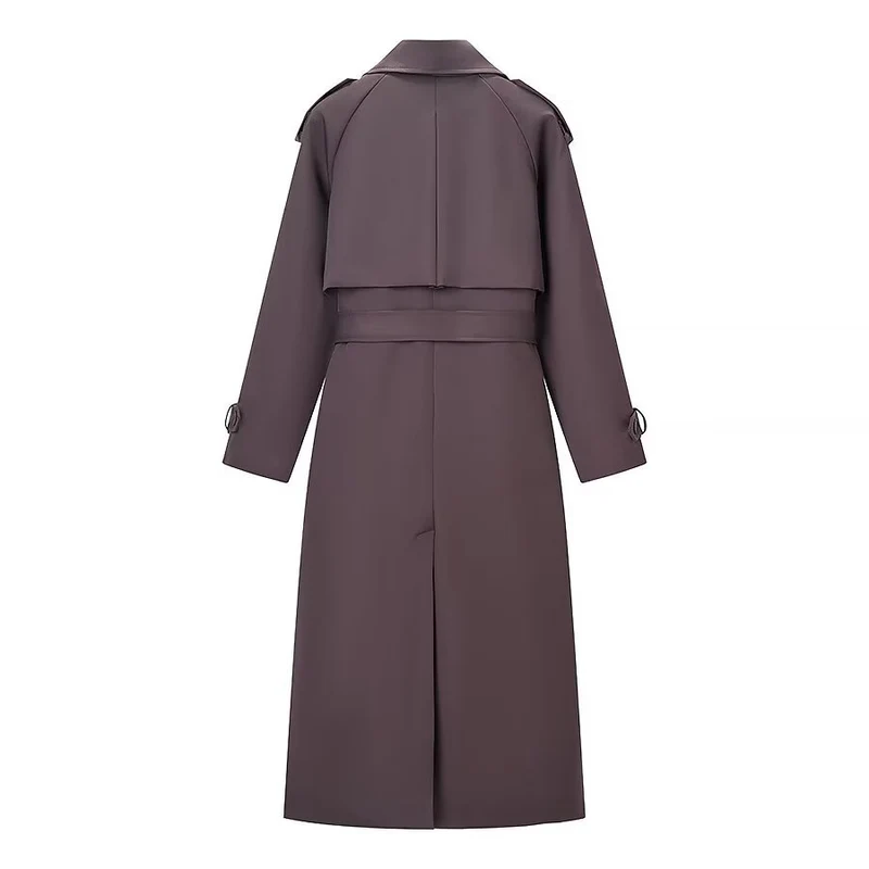Damen Langer Taillierter Trenchcoat mit Bindegürtel und Doppelreihe Nord Taschen