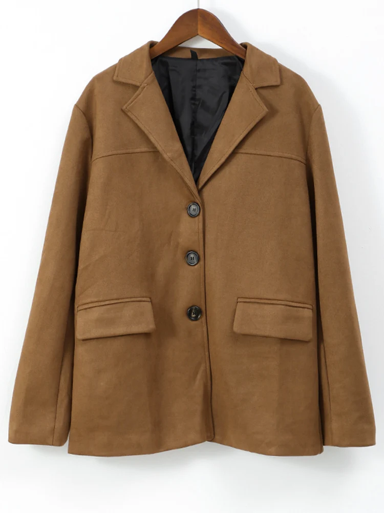 Damen Langer Doppelreihiger Trenchcoat aus Veloursleder-Optik mit Taillengürtel Nord Taschen