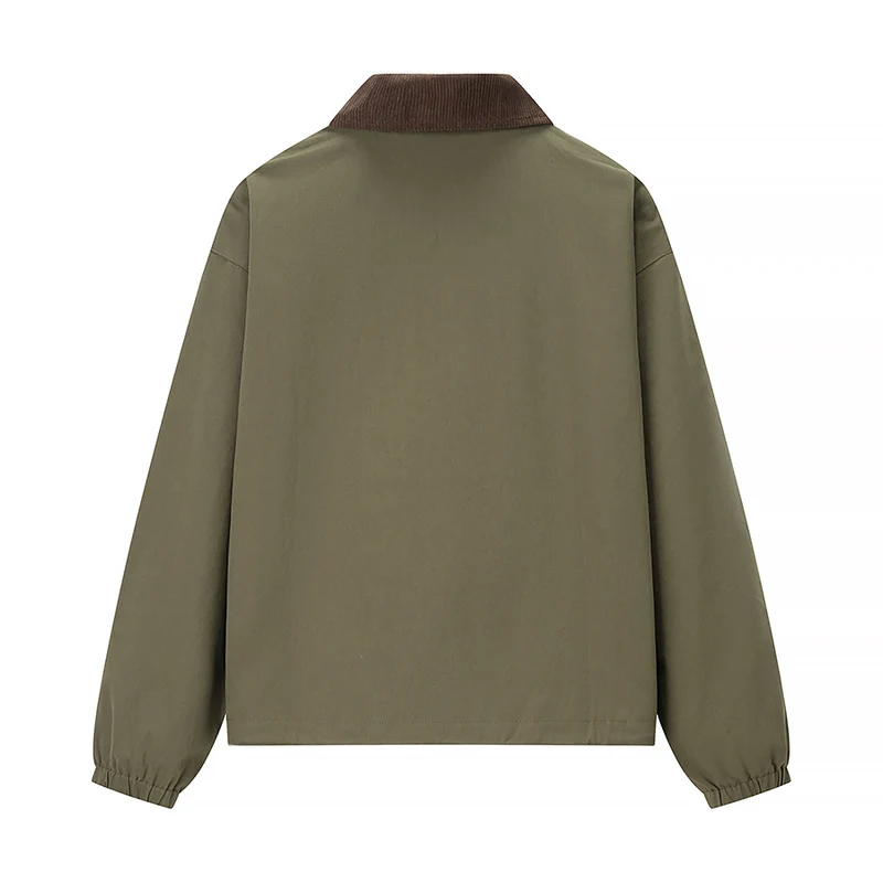 Damen Kurzjacke im Workwear-Stil mit Kordkragen, Reißverschluss und aufgesetzten Brusttaschen Nord Taschen