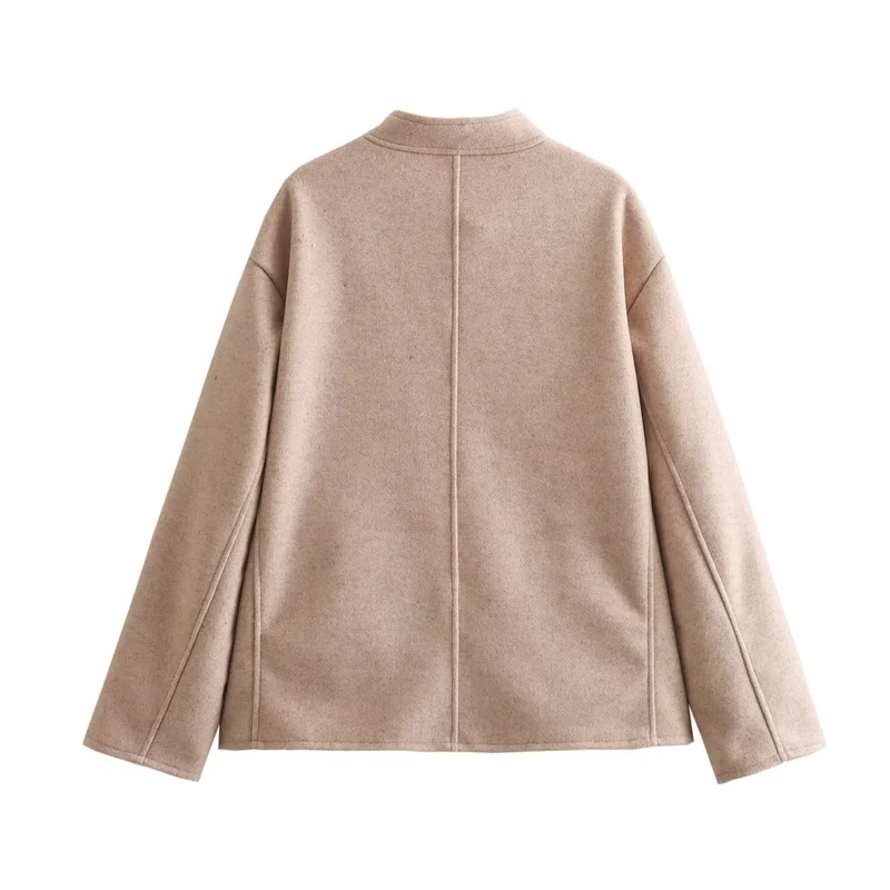 Damen Kurzjacke im Wollmix mit Rundhals, Oversize‑Passform und großen aufgesetzten Taschen Nord Taschen