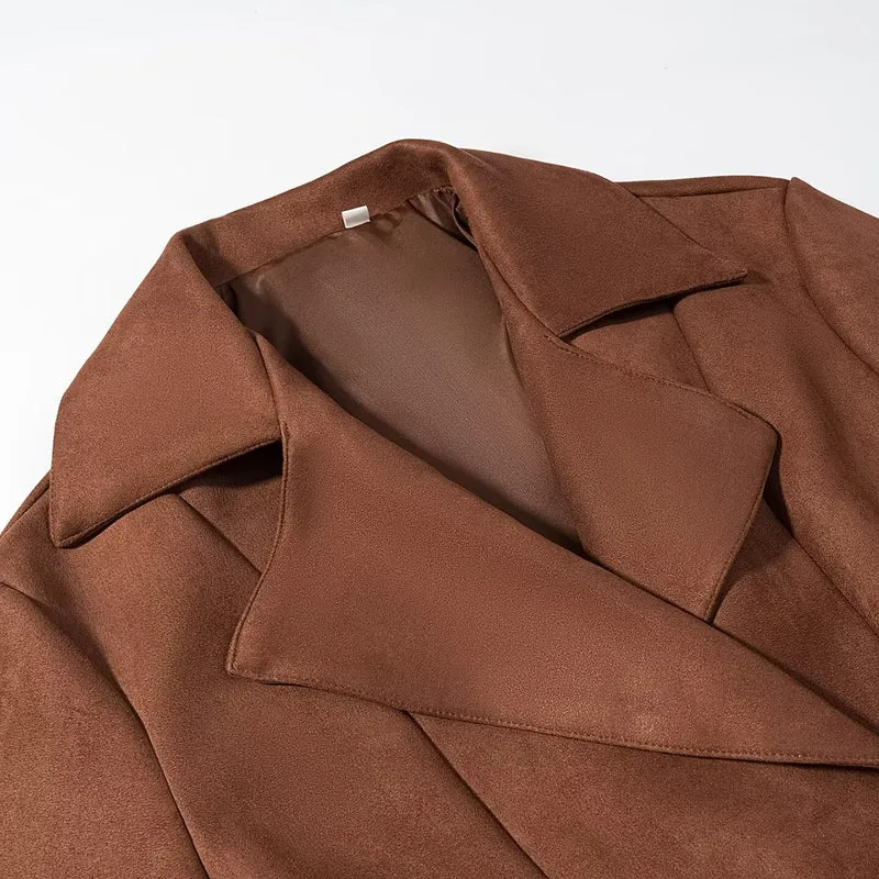 Damen Kurzjacke im Veloursleder‑Look mit Taillengürtel und großem Revers Nord Taschen