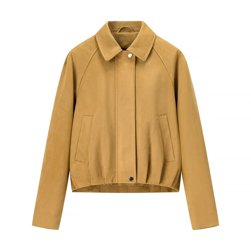 Damen Kurzjacke im Veloursleder-Look mit Raglanärmeln und elastischem Saum Nord Taschen