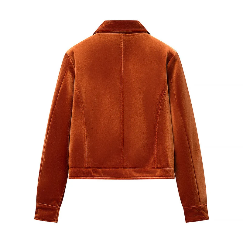 Damen Kurzjacke im Samt‑Look mit Hemdkragen, aufgesetzten Pattentaschen und goldfarbenen Zierknöpfen Nord Taschen