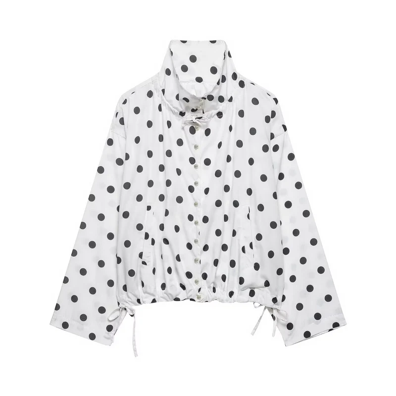 Damen Kurzjacke im Regenparka-Stil mit Stehkragen, Tunnelzug und Punkteprint Nord Taschen