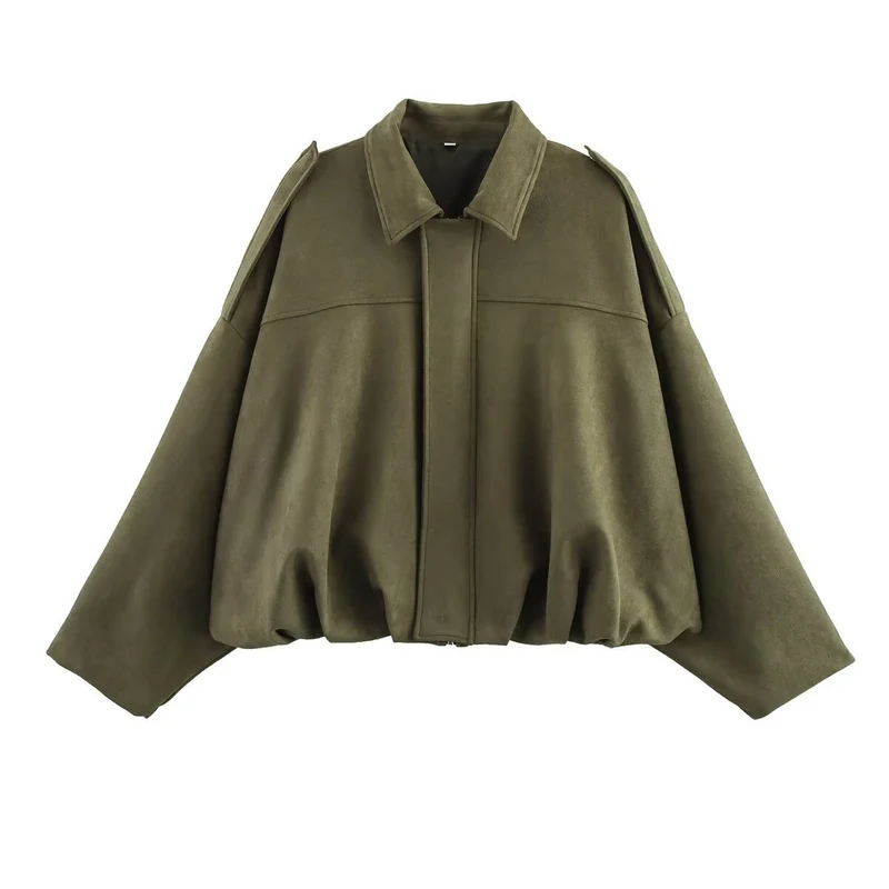Damen Kurzjacke im Bomberstil mit Oversize‑Silhouette, Schulterklappen und elastischem Saum Nord Taschen