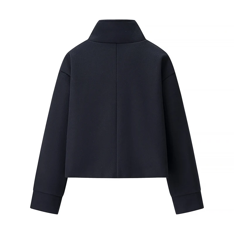 Damen Kurzjacke Boxy Wollmix mit Stehkragen, Oversize-Ärmeln und Knopfleiste Nord Taschen