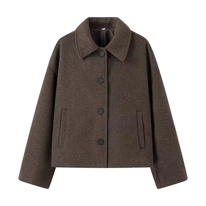 Damen Kurzjacke aus Wollmix im Boxy‑Caban‑Stil mit Hemdkragen und Eingrifftaschen Nord Taschen
