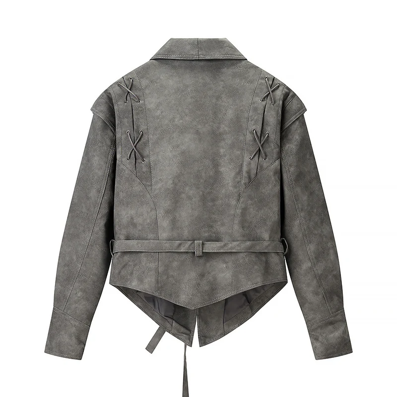Damen Kurzjacke aus Veloursoptik mit Wickelgürtel und Schnürdetail Nord Taschen