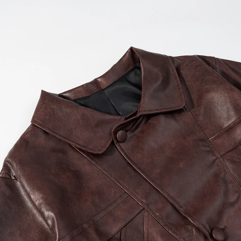 Damen Kurzjacke aus Kunstleder im Boxy‑Cut mit dekorativen Nahtdetails Nord Taschen
