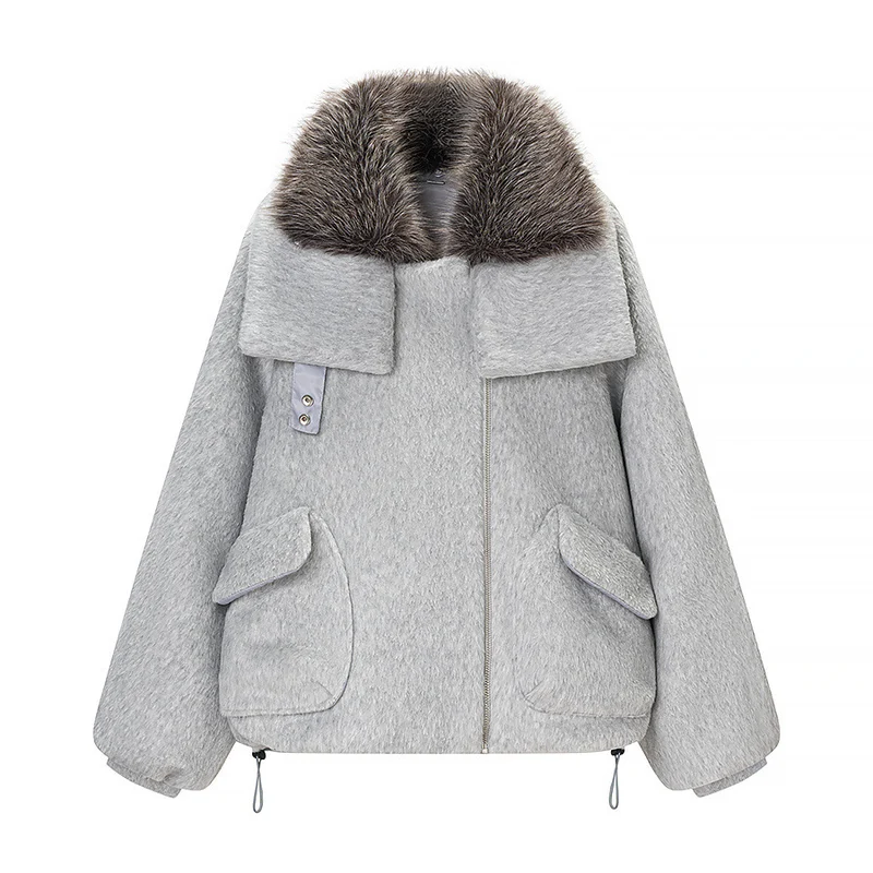 Damen Kurzjacke aus Kunstfell im Oversize‑Cut mit voluminösem Webpelzkragen Nord Taschen