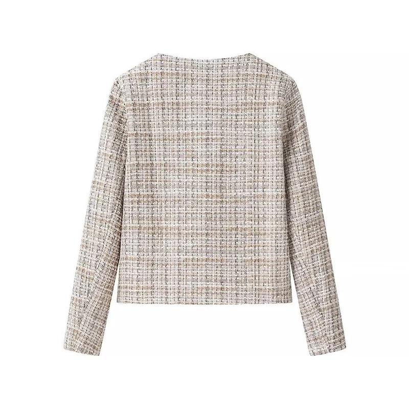 Damen Kurzjacke aus Bouclé‑Tweed mit rundem Ausschnitt und dekorativen Goldknöpfen Nord Taschen