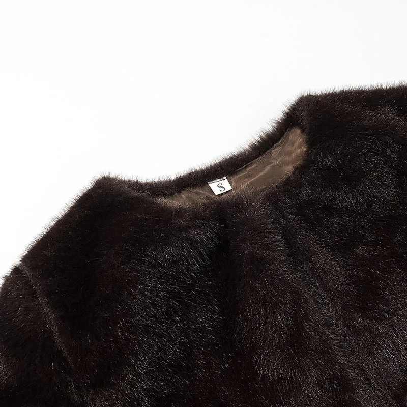 Damen Kurzgeschnittener Kunstfell-Bolero mit 3/4-Ärmeln Nord Taschen