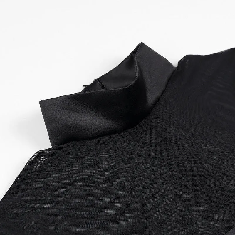 Damen kurzes Mesh-Overlay-Skaterkleid mit Stehkragen und taillierter Korsage Nord Taschen
