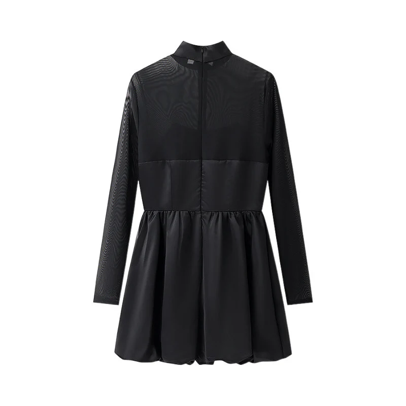 Damen kurzes Mesh-Overlay-Skaterkleid mit Stehkragen und taillierter Korsage Nord Taschen