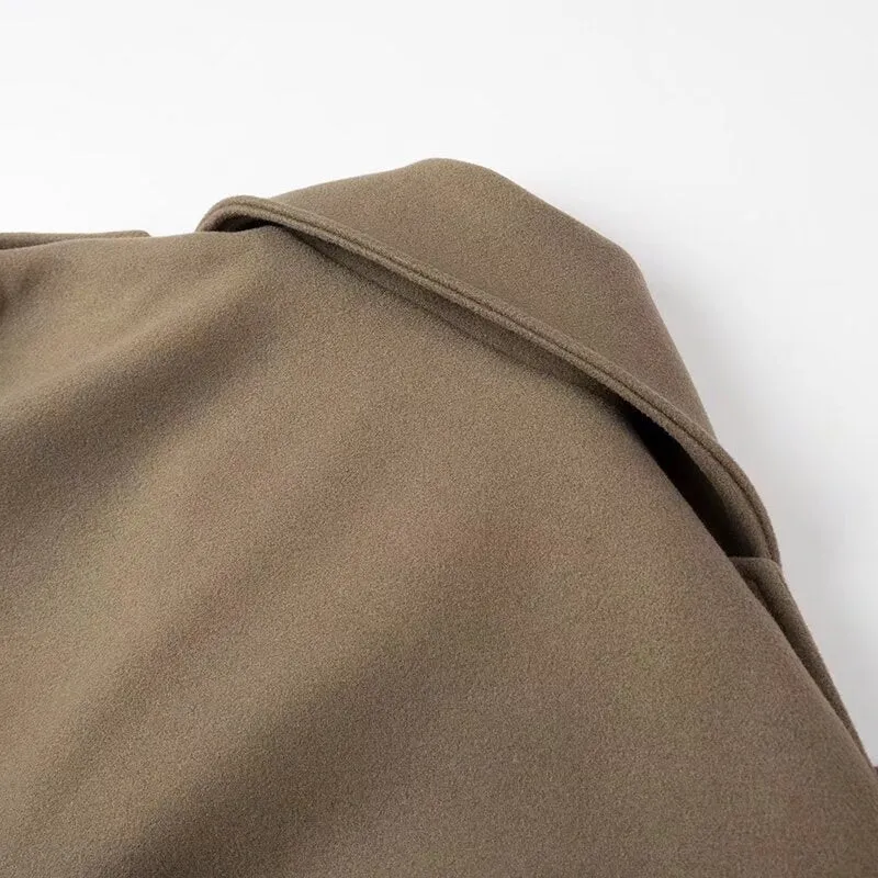 Damen Kurzer Wollmix-Trench mit Gürtel, Epauletten und weitem Revers Nord Taschen