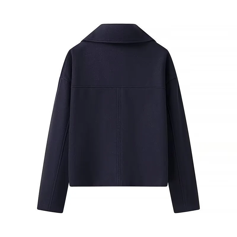 Damen Kurzer Boxy-Wollmix-Peacoat mit doppelreihiger Knopfleiste und aufgesetzten Taschen Nord Taschen
