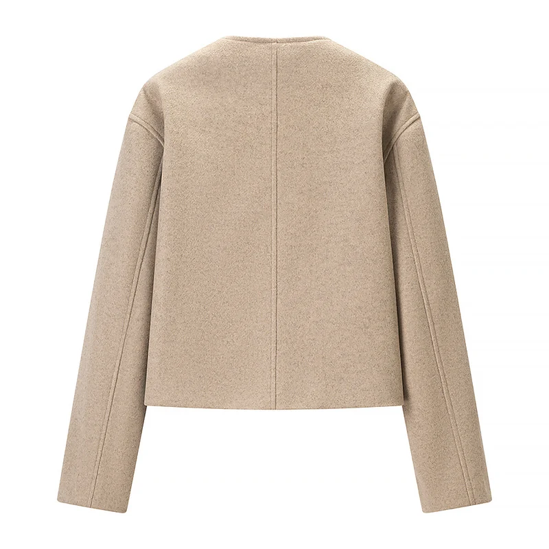 Damen Kurzer Boxy-Wollmix-Blazer mit asymmetrischer Knopfleiste Nord Taschen