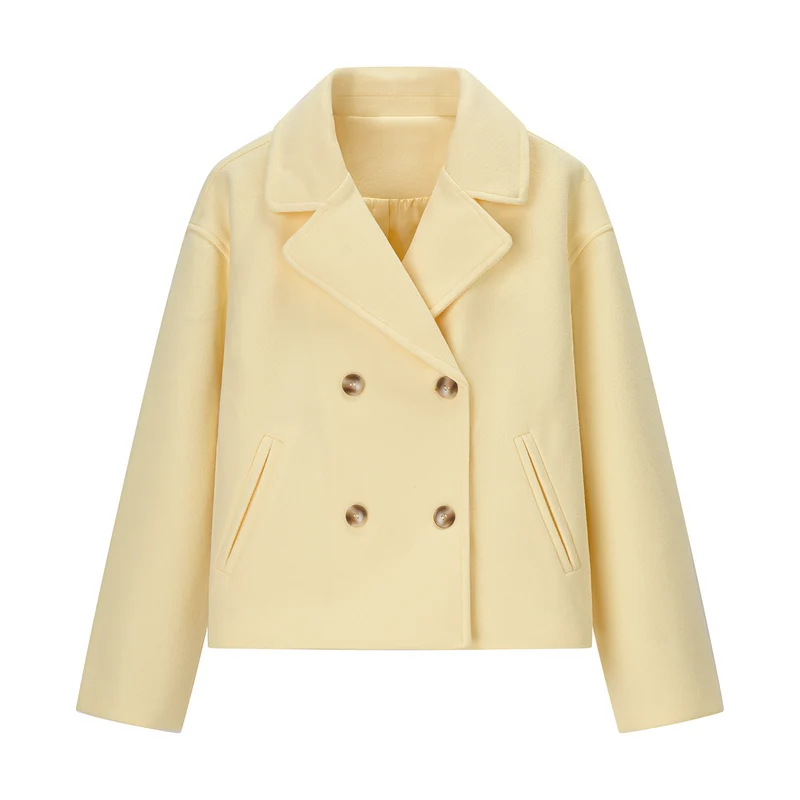 Damen Kurzer Boxy-Peacoat im Wollmix mit doppeltreihiger Knopfleiste und Paspeltaschen Nord Taschen