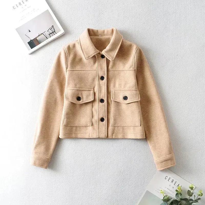 Damen Kurze Wollmix-Übergangsjacke mit aufgesetzten Pattentaschen Nord Taschen
