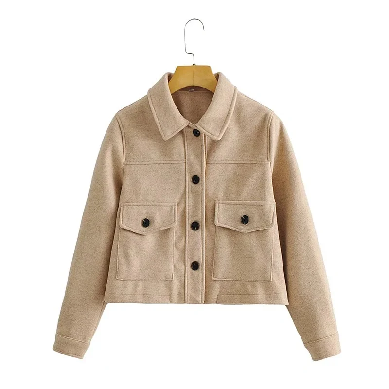 Damen Kurze Wollmix-Übergangsjacke mit aufgesetzten Pattentaschen Nord Taschen