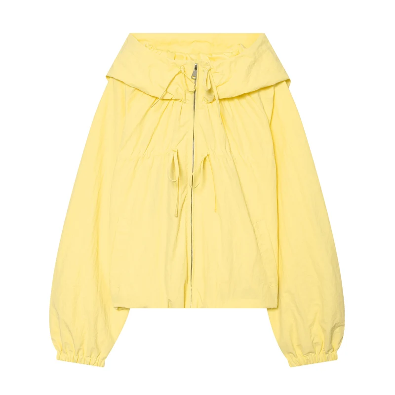 Damen Kapuzen-Cropped-Outdoorjacke mit Tunnelzug und elastischem Saum Nord Taschen