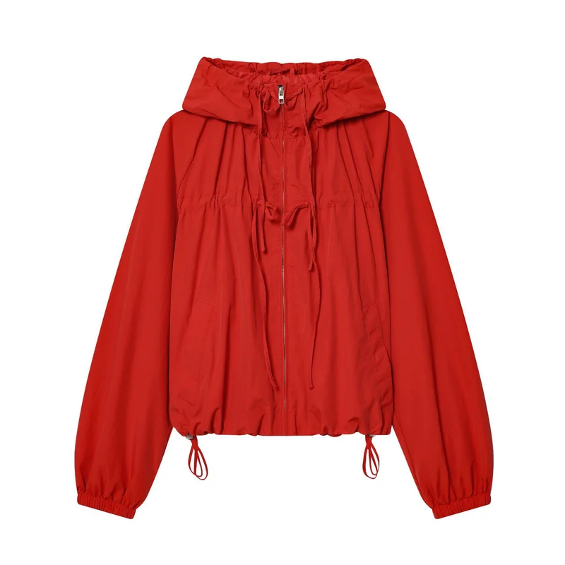 Damen Kapuzen-Cropped-Outdoorjacke mit Tunnelzug und elastischem Saum Nord Taschen