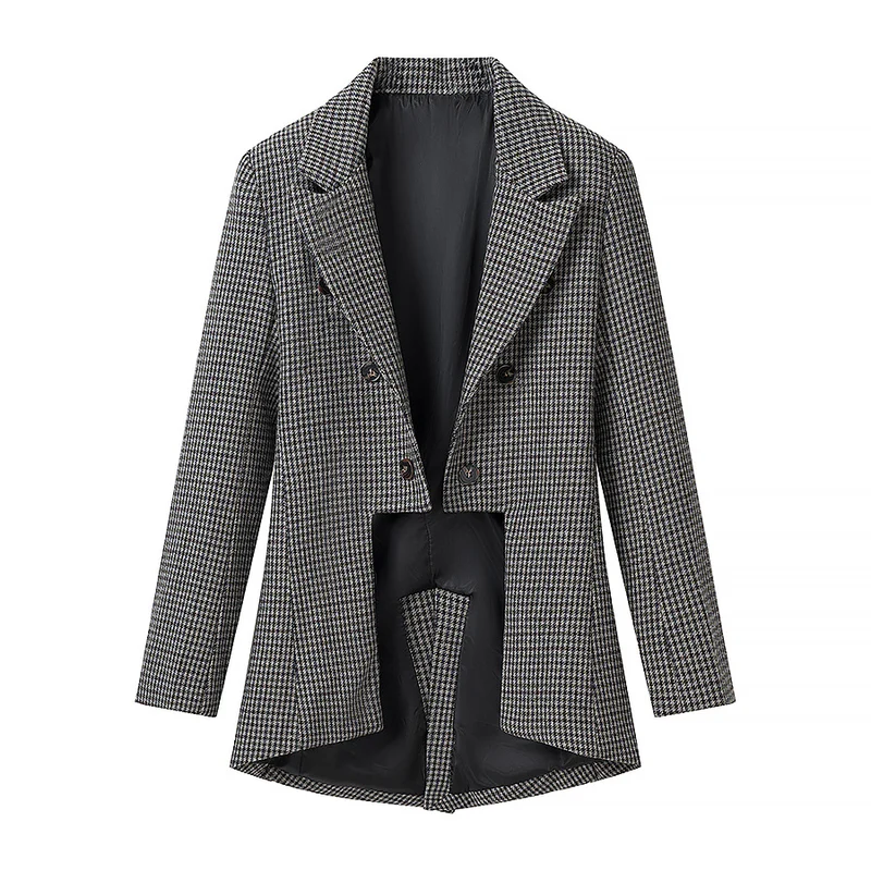 Damen Hahnentritt-Blazer mit Schwalbenschwanz-Detail und taillierter Silhouette Nord Taschen