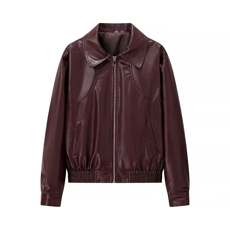 Damen Glänzende Kunstleder-Blousonjacke mit Reißverschluss und elastischem Saum Nord Taschen