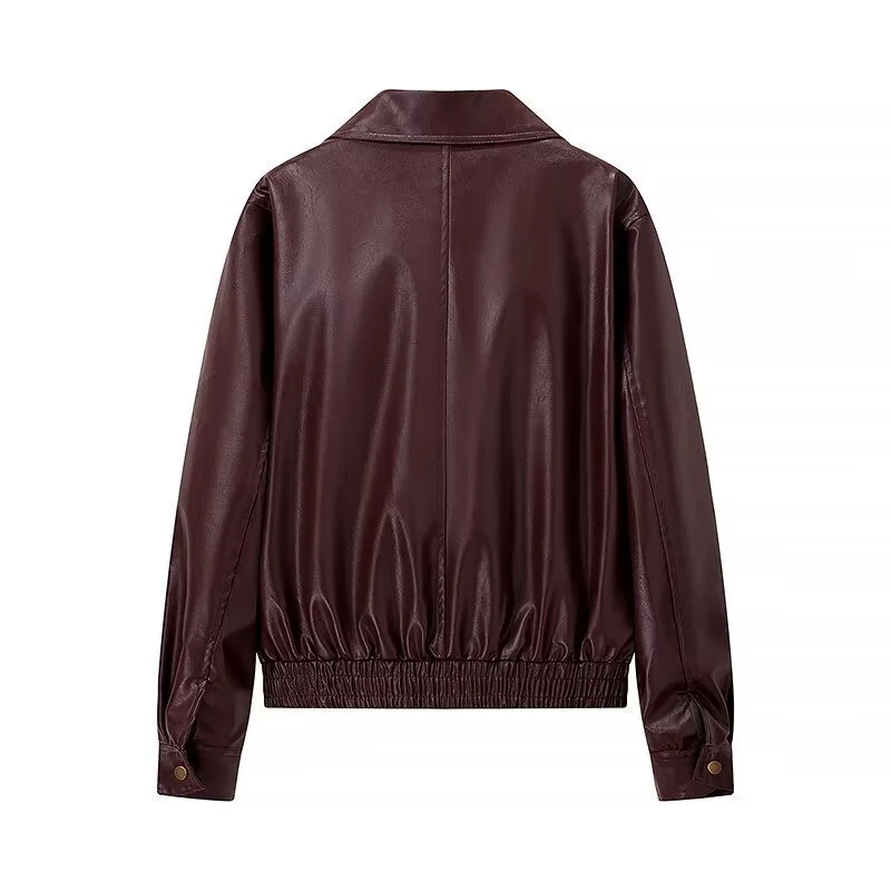 Damen Glänzende Kunstleder-Blousonjacke mit Reißverschluss und elastischem Saum Nord Taschen