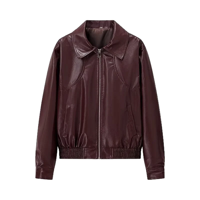 Damen Glänzende Kunstleder-Blousonjacke mit Reißverschluss und elastischem Saum Nord Taschen