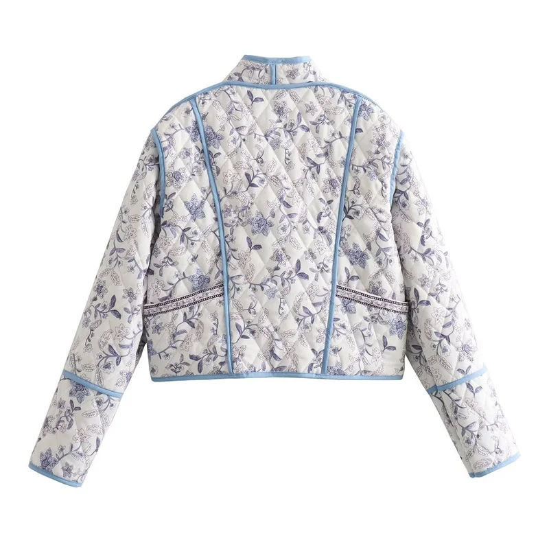 Damen Gestepptes Cropped-Steppjacke mit floralem Allovermuster und kontrastierender Paspelierung Nord Taschen