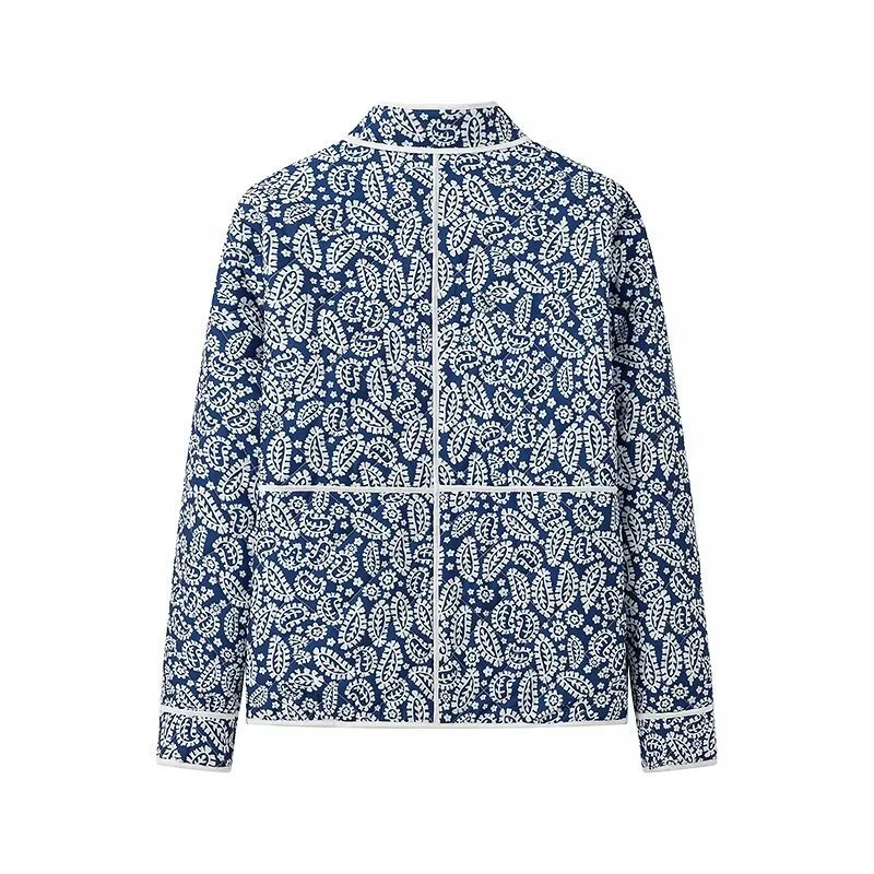 Damen gesteppte Übergangsjacke mit Stehkragen, Paisley‑Print und Kontrastpaspel Nord Taschen