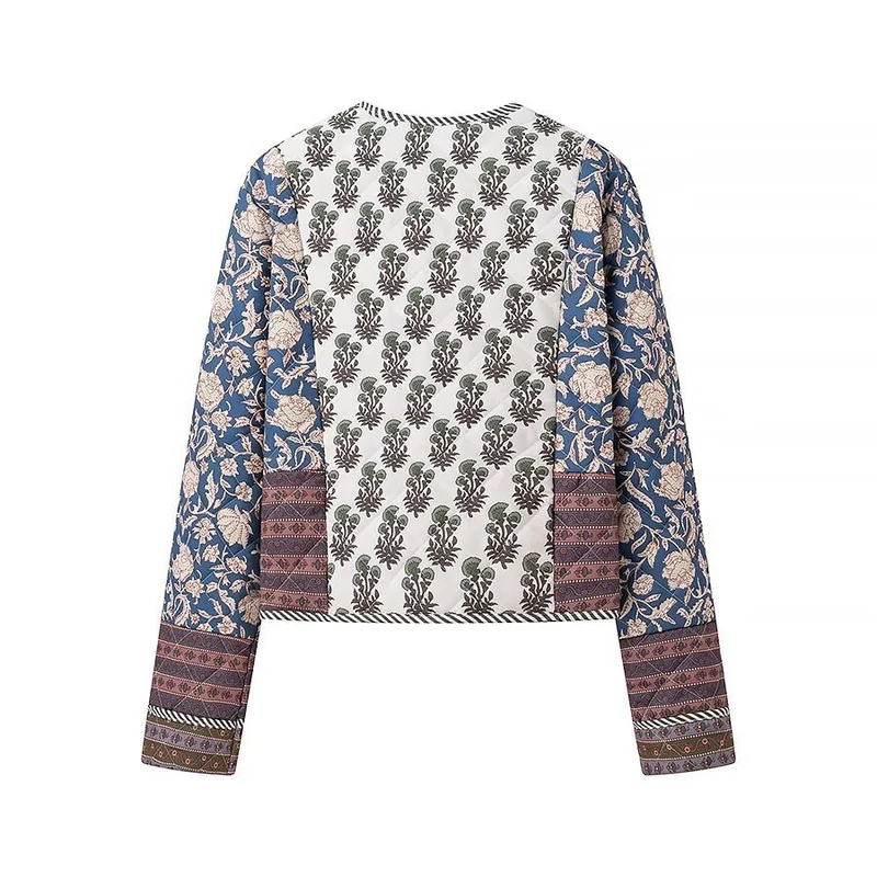 Damen Gesteppte Kurzjacke im Boho‑Patchwork‑Stil mit offenem Vorderteil Nord Taschen