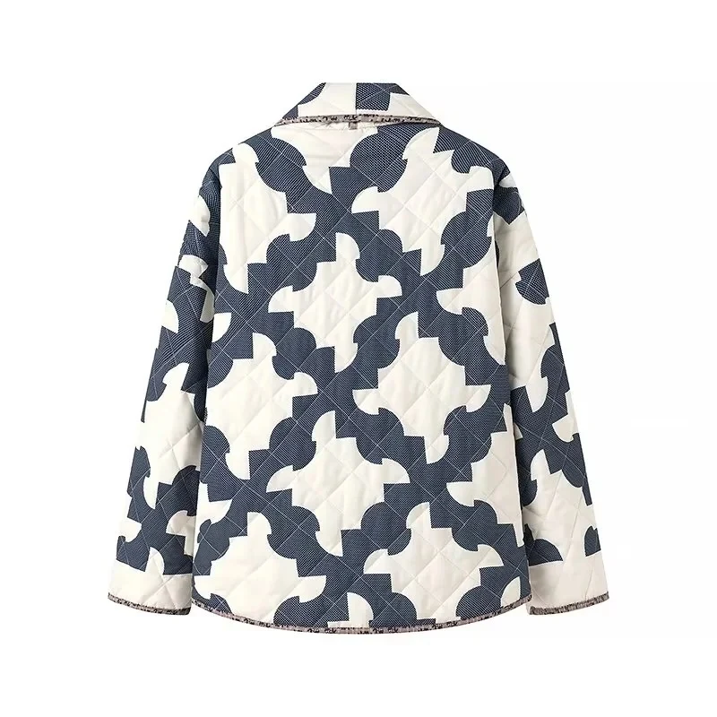 Damen Gequiltete Oversize-Jacke mit Patchworkmuster und weiter Kimono-Ärmel Nord Taschen