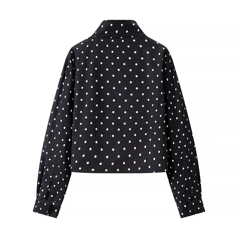 Damen Gepunktete Kurzjacke mit Stehkragen und verdeckter Druckknopfleiste Nord Taschen