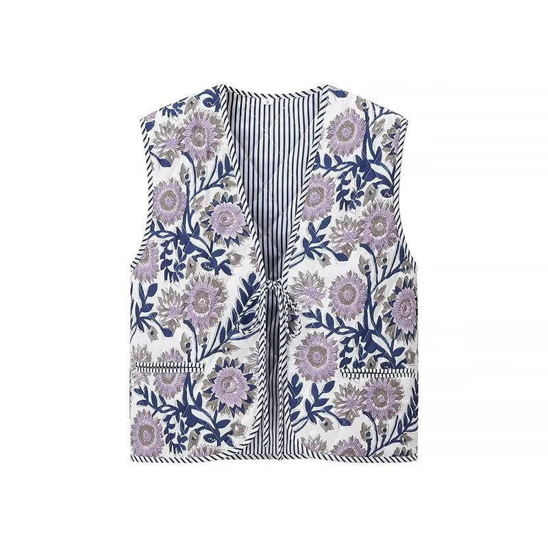Damen Gepolsterte Steppweste mit floraler Allover-Optik und Bindeband Nord Taschen
