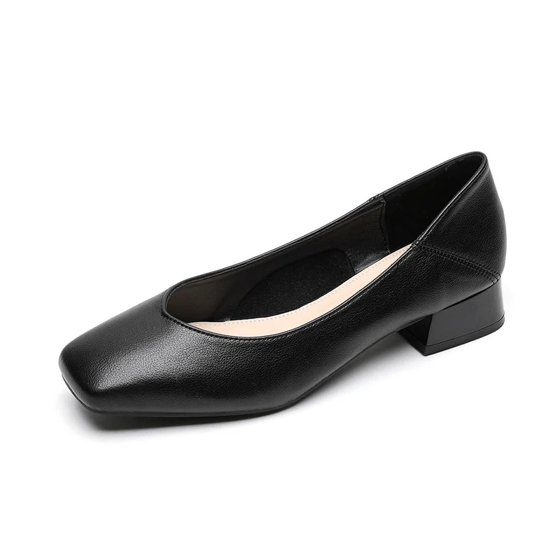 Damen elegante Ballerinas mit quadratischer Kappe und komfortablem Blockabsatz