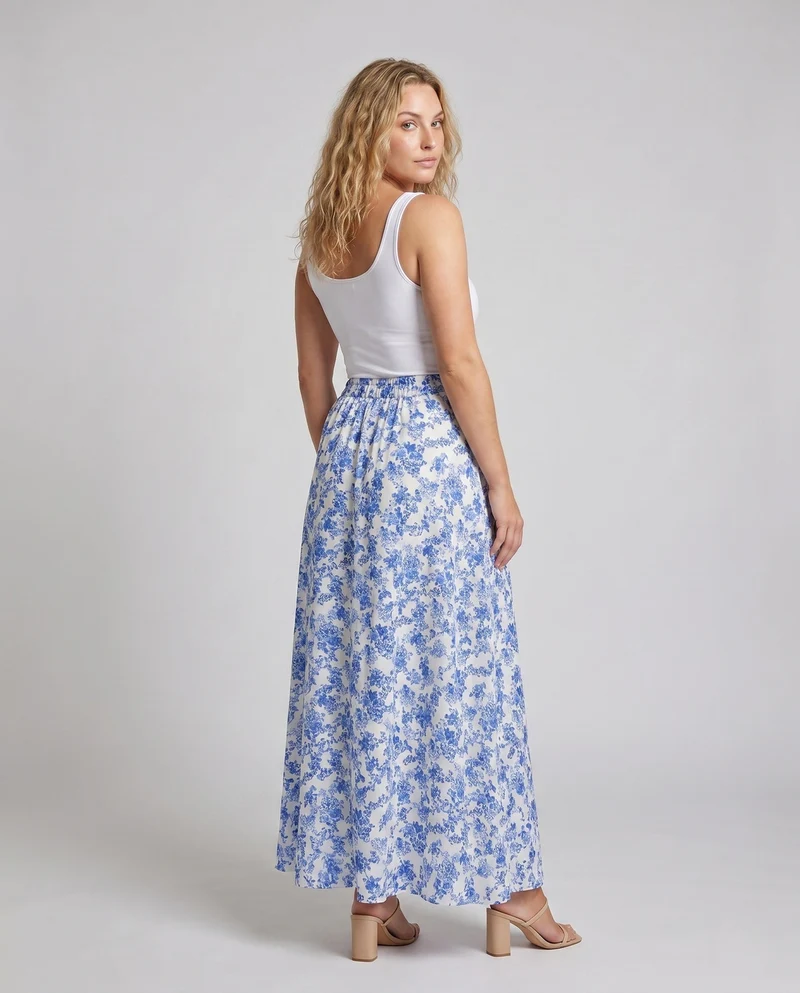 Damen Maxirock mit floralem Design und elastischem Bund