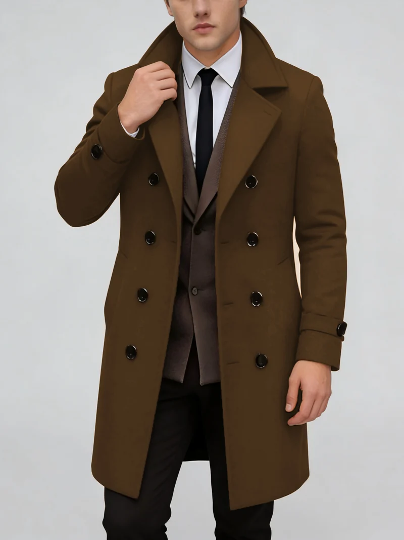 Herren Eleganter einreihiger Langmantel aus Wollmix mit schmaler Silhouette und Reverskragen Nord Taschen