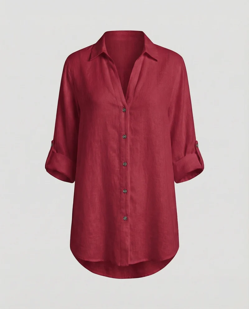 Damen Luftige Oversize Leinen Bluse