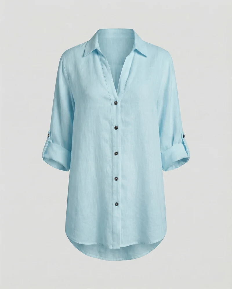 Damen Luftige Oversize Leinen Bluse