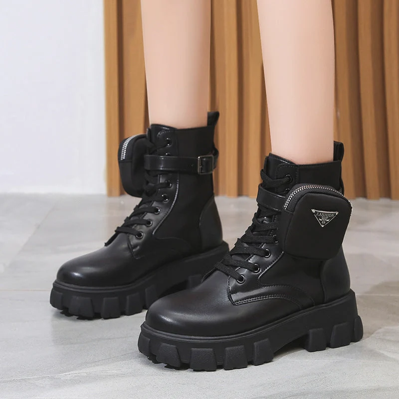 Damen Chunky Boots mit praktischem Seitentaschen-Design