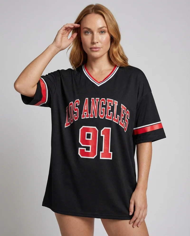 Damen Weite Sport-Print Jersey Tunika