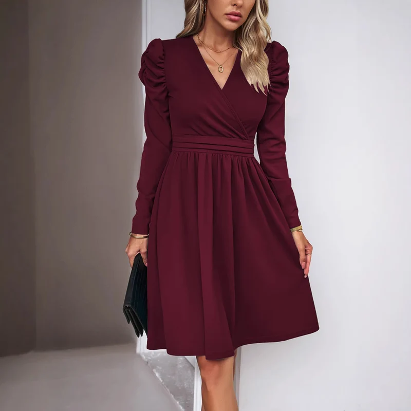 Damen Elegantes Wickelkleid mit Puffärmeln Nord Taschen 1788131704