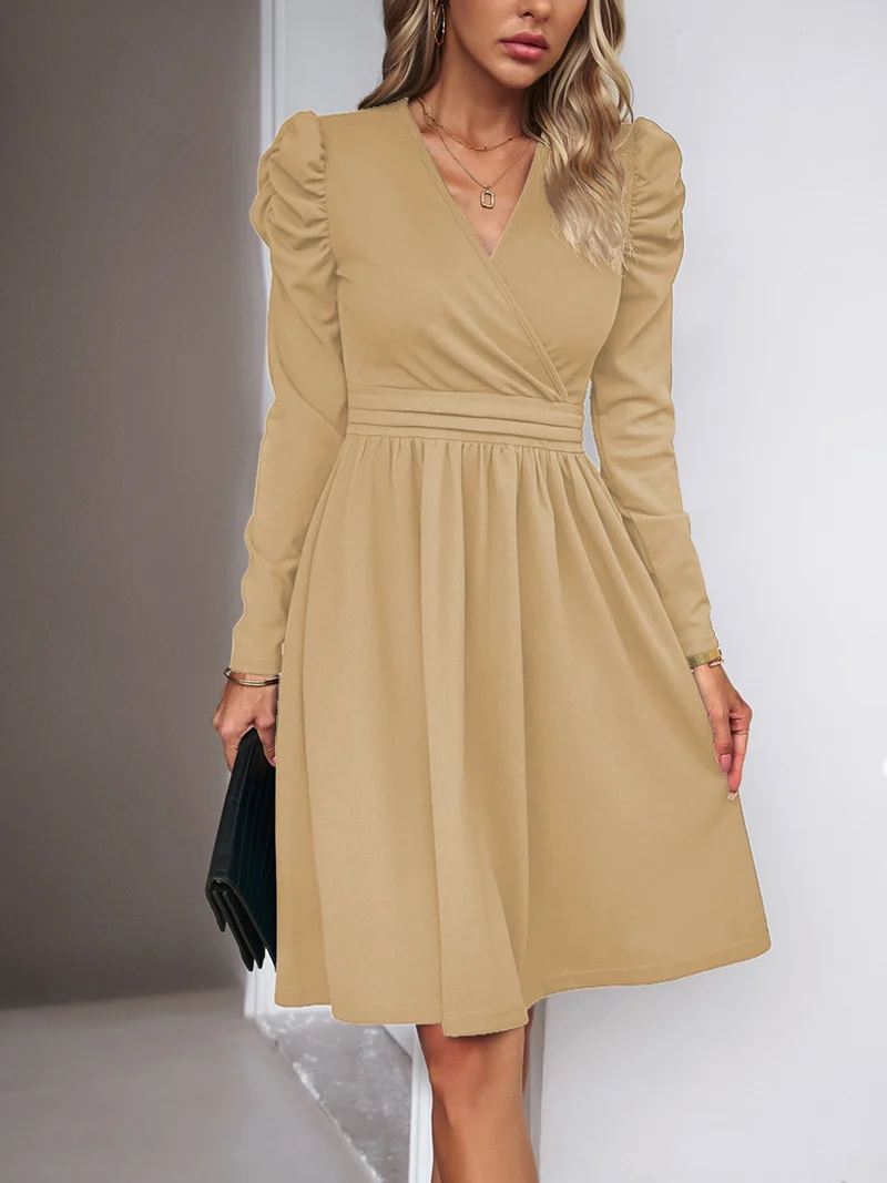 Damen Elegantes Wickelkleid mit Puffärmeln Nord Taschen 1788131704